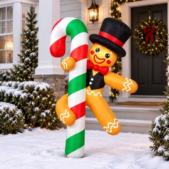 6ft Dancing Gingerbread Inflatable with LED Lights for Outdoor Christmas Window Decoration