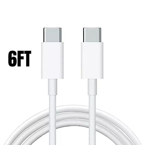 6ft Dual USB-C to USB-C Double Type-C Fast Charging Cable Sync Data Cord White