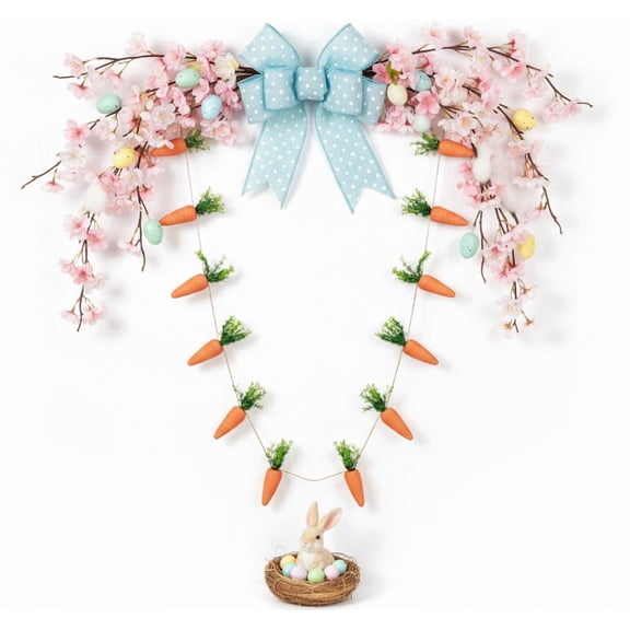 6ft Easter Carrots Garland Decoration, Large Carrot Banner for Spring Party, Rustic Farmhouse Hanging Decor for Mantel, Stairs, Wall, Indoor Home Easter Celebration Ornament