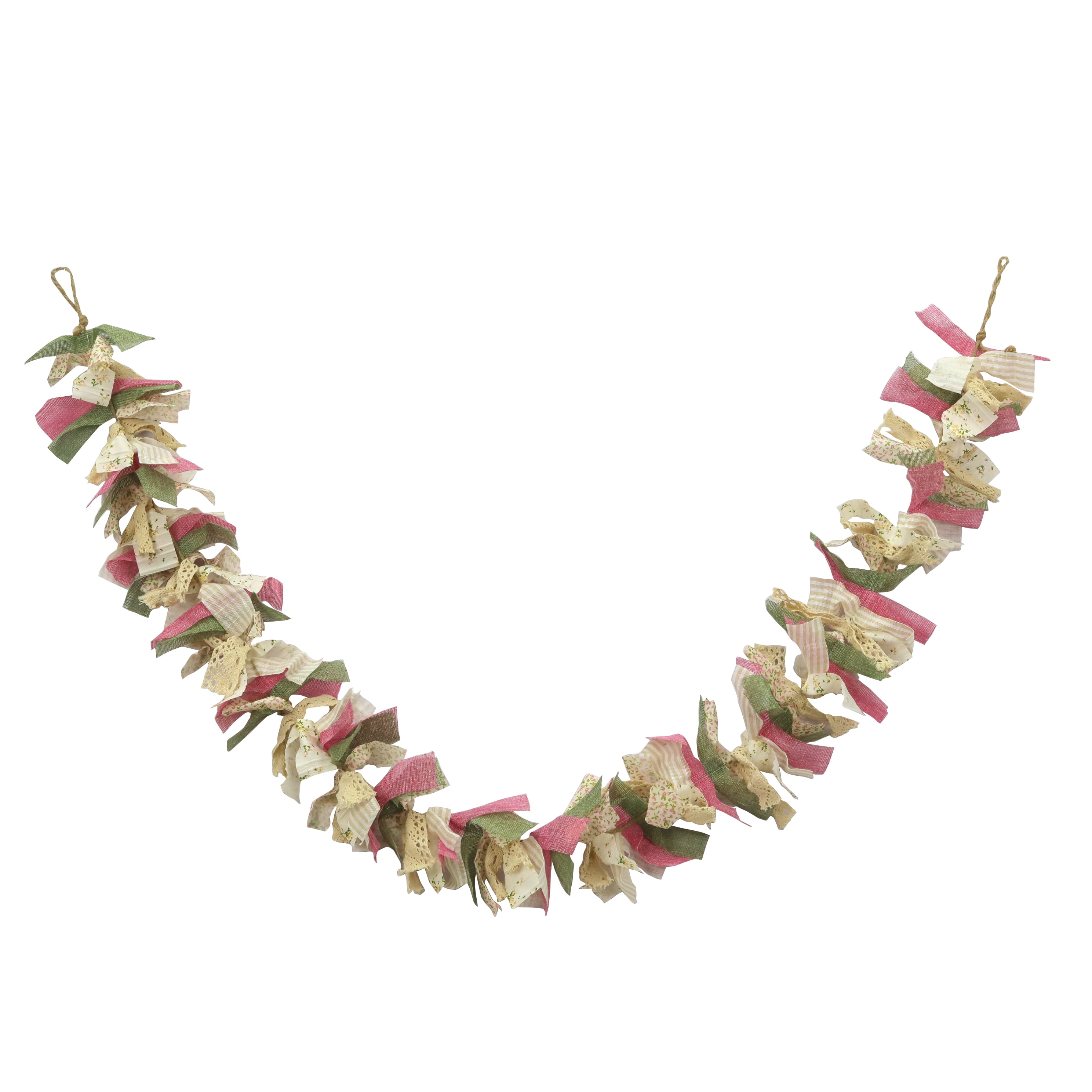 6ft Vintage Pink and Green Fabric Easter Garland Runner