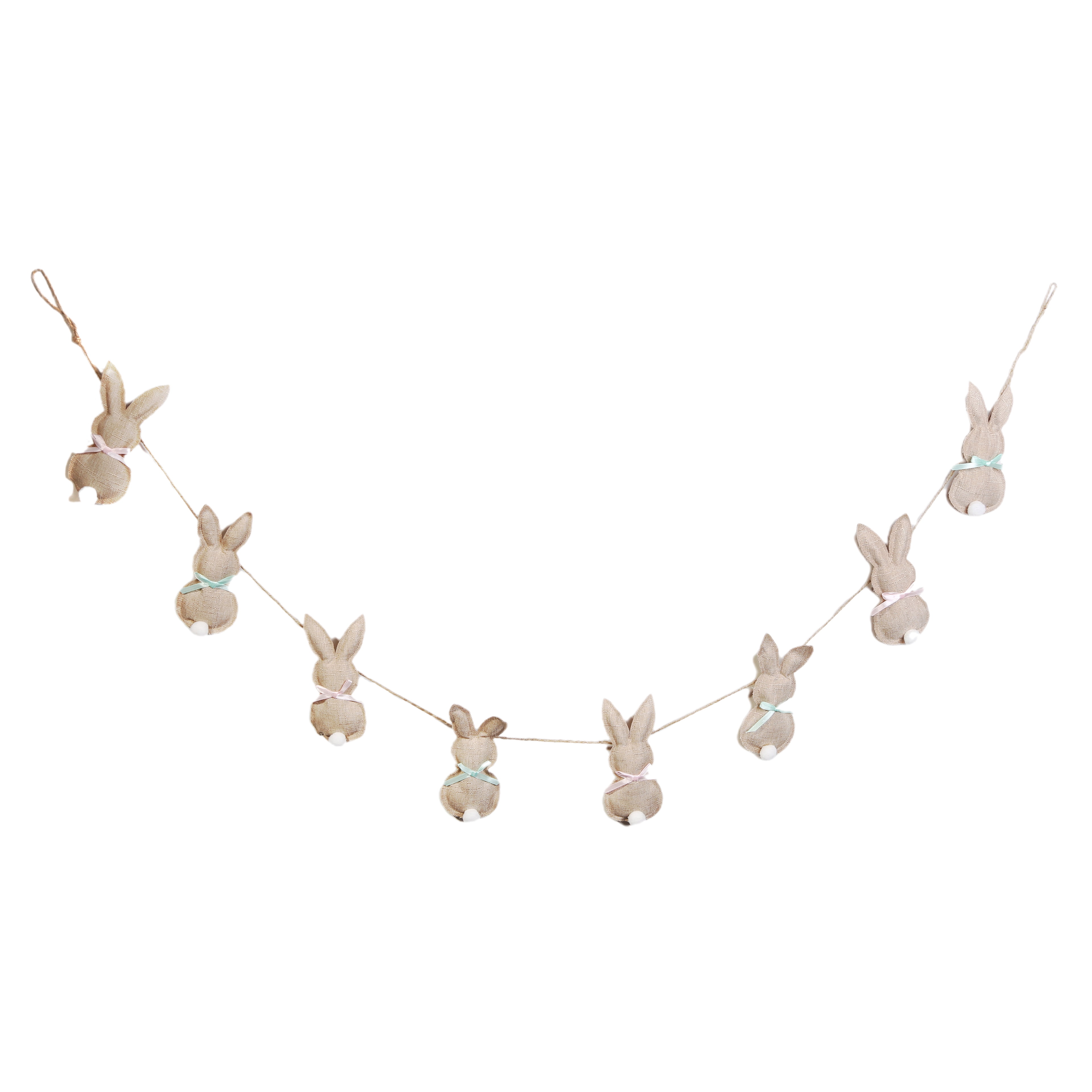 6ft Beige Fabric Bunny Bottoms Garland with Pom Pom Tails