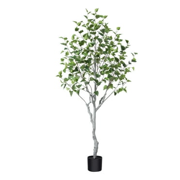 6ft Fake Plastic Betula Tree in Pot, Pre Potted Faux Greenry Plant for Home Decor Office House Living Room Indoor Outdoor, Big Fake Plants Fake House Plants