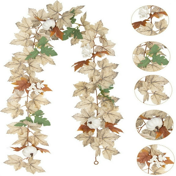 6ft Fall Garland Maple Leaf,Happon Hanging Berry Vine Pumpkins Artificial Autumn Foliage Garland for Fall Thanksgiving Season Fireplace Decorations