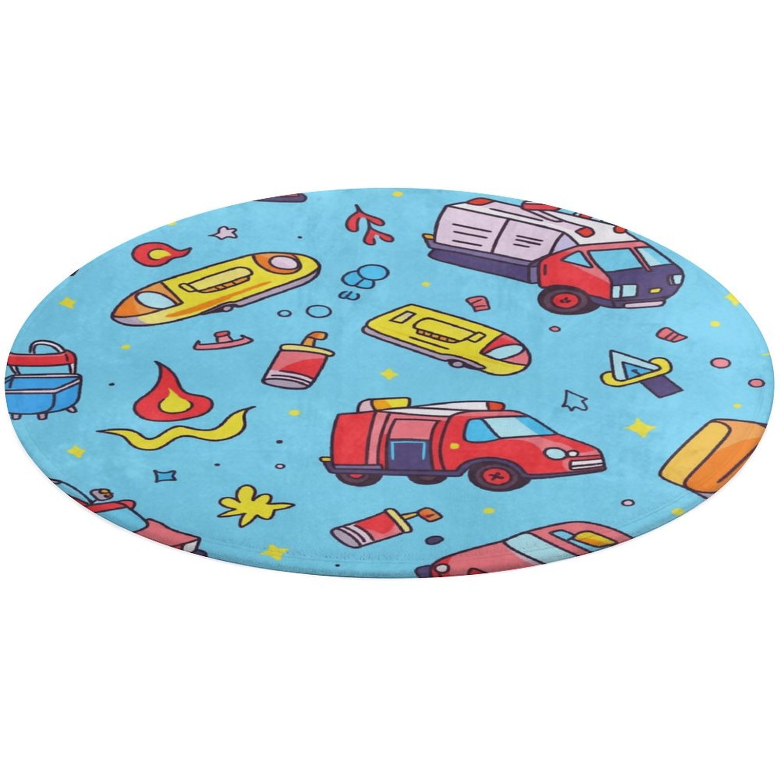 6ft Fire Engine Car Truck Ultra-Thin Washable Round Rug - Non Slip Non ...