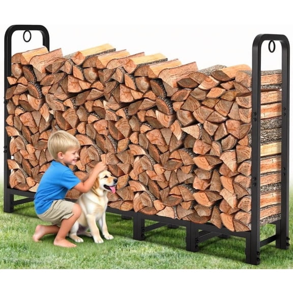 6ft Firewood Log Rack Outdoor Heavy Duty Logs Holder for Fireplace Indoor Outdoor Adjustable Wood Racks for Fire Wood Holder Metal Pile Stand Storage Stacker Organizer Black