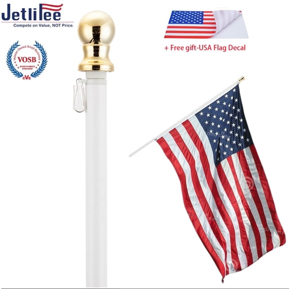 6ft Flag Pole with Holder, American Flag Pole Kit for Outdoor, House Tangle-Free Flag Pole with Flag Rings, Metal Wall Mounted Spinning Flag Pole for Residential and Commercial White