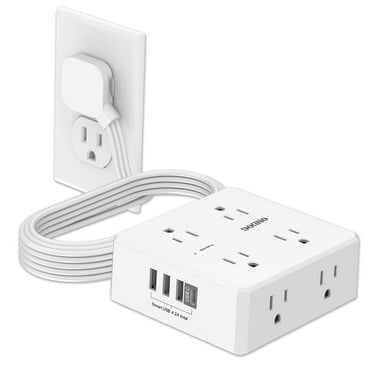 6ft Flat Plug Power Strip - 8 Outlets and 4 USB Ports (1 USB C), Extension Cord for Home Office, Etl