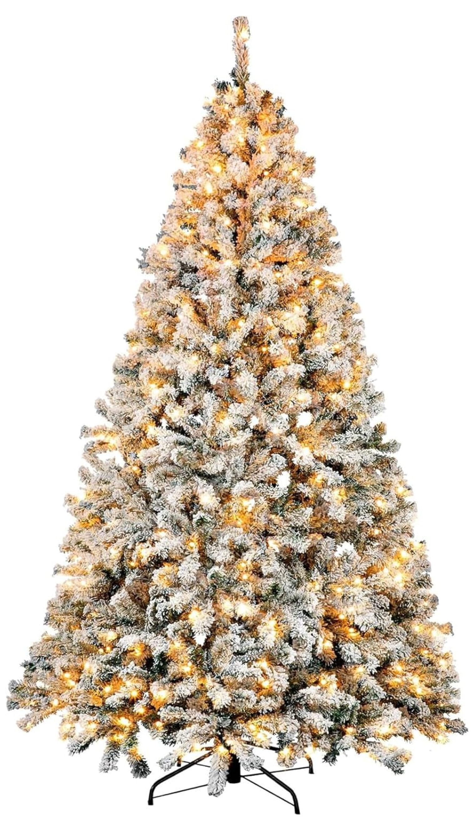 6ft Flocked Christmas Tree Prelit, Artificial Xmas Tree with 250 Warm