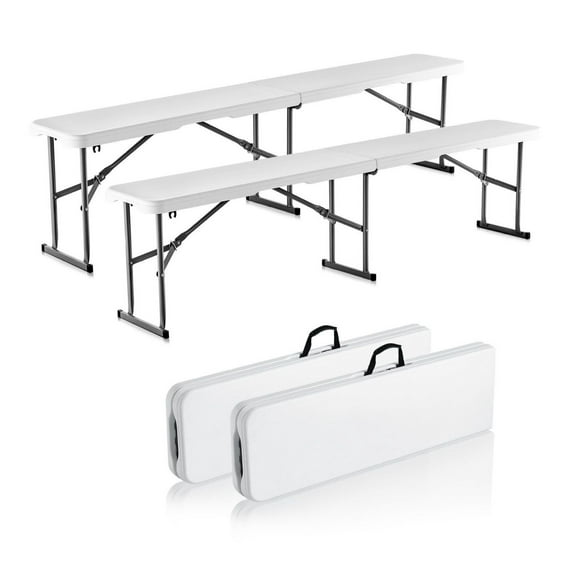 6ft Folding Bench - 2 Pack Portable HDPE Bench for Sports, Patio, Camping, White
