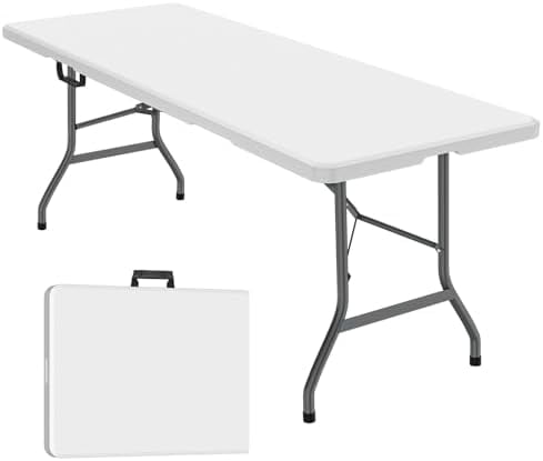 6ft Folding Table, Foldable HDPE Dining Table for Picnic, Camping, Party, Display with Carrying Handle - White - Walmart.com