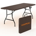 thumbnail image 1 of 6ft Folding Table - Heavy Duty Fold-in-Half Plastic Table, Portable Utility Tables with Steel Legs for Events, Camping, Indoor & Outdoor Use (Brown), 1 of 8