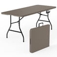 thumbnail image 1 of 6ft Folding Table - Heavy Duty Fold-in-Half Plastic Table, Portable Utility Tables with Steel Legs for Events, Camping, Indoor & Outdoor Use (Khaki), 1 of 4