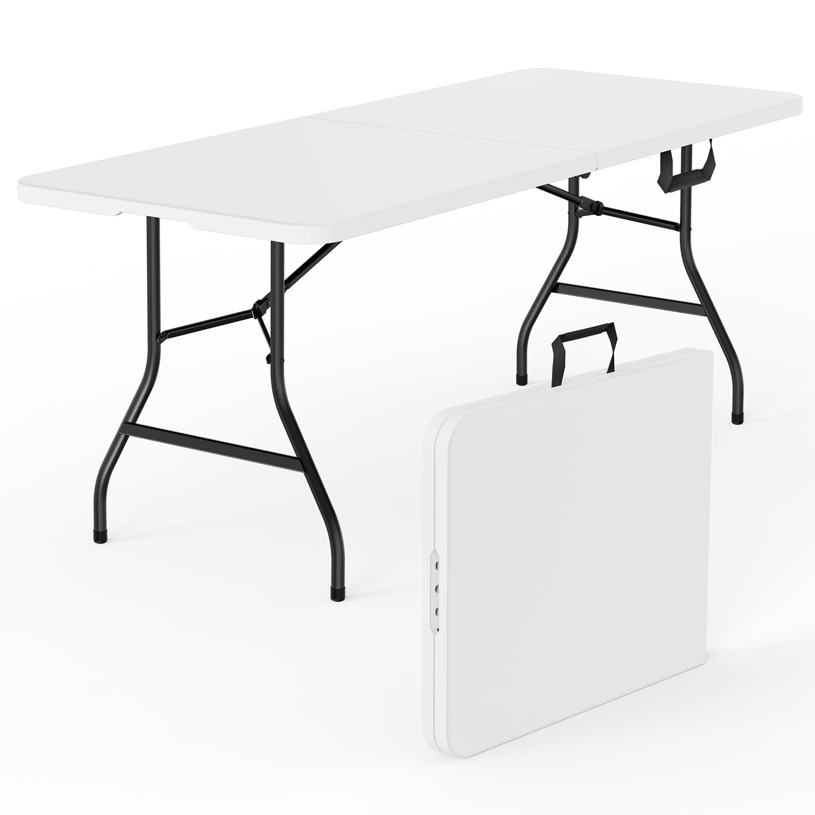 6ft Folding Table - Heavy Duty Fold-in-Half Plastic Table, Portable Utility Tables with Steel Legs for Events, Camping, Indoor & Outdoor Use (White)