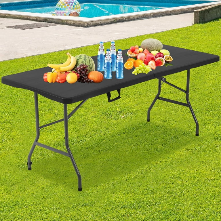 6ft Folding Table Portable Picnic Table Lightweigh Folding Plastic Table with Handle and Steel Legs Utility Table Dining Lock for