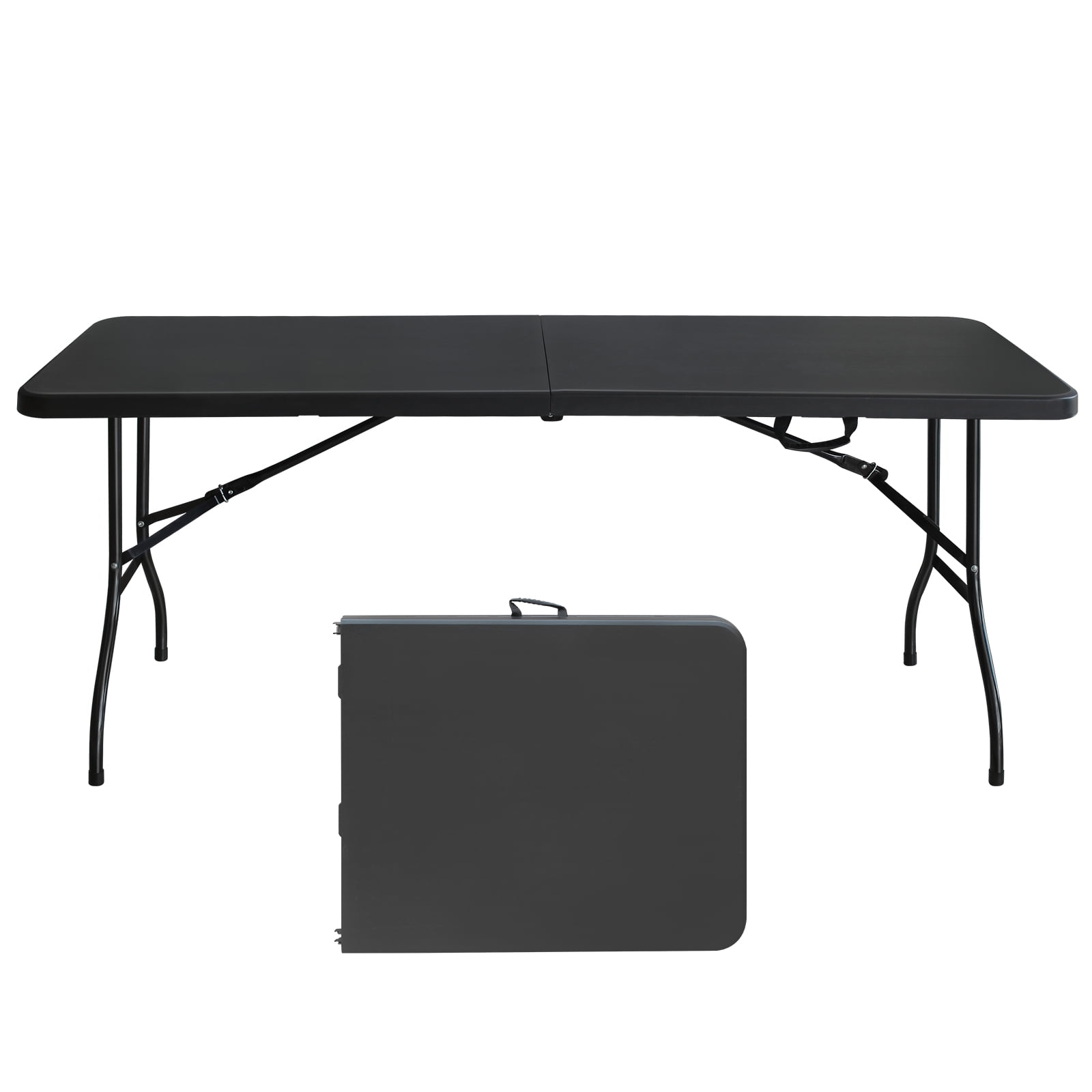 6ft Folding Table Portable Plastic Foldable Table High Load Bearing Black Table for Camping Picnics Parties Indoor Outdoor Garden Patio Use
