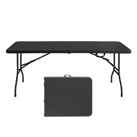 6ft Folding Table, Portable Plastic Table for Camping, Picnics, Parties, High Load Bearing Foldable Table Black