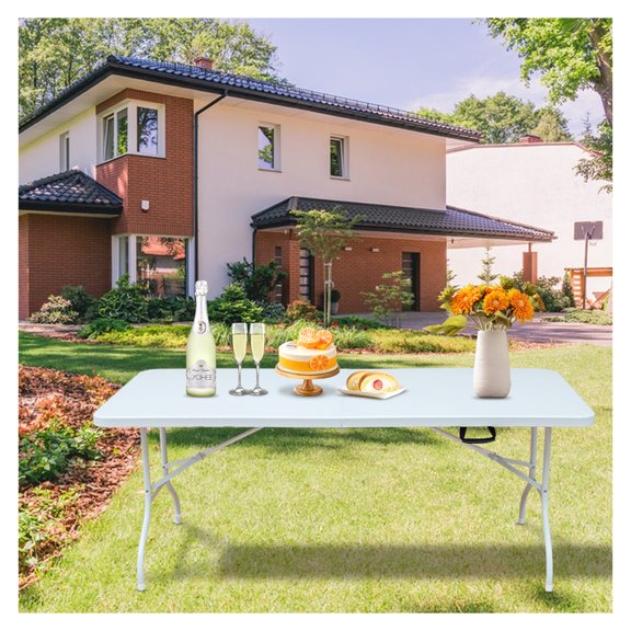 6ft Folding Table, Portable Plastic Table for Camping, Picnics, Parties, High Load Bearing Foldable Table White