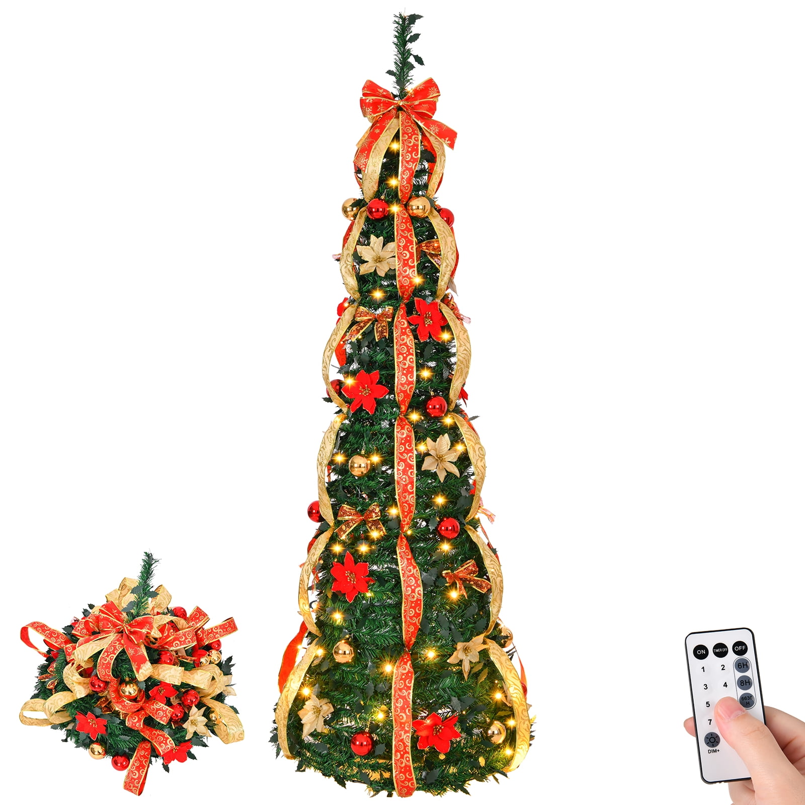 6ft Fully Decorated Pop-Up Christmas Tree with 150 LED Lights 8 Modes