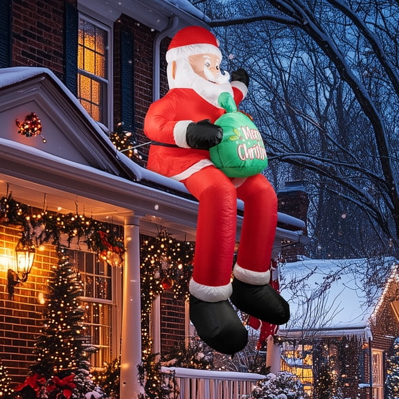 6ft Giant Inflatable Santa with LED Lights, Self-Standing Outdoor/Indoor Christmas Decoration, Heavy-Duty Blow-Up Lawn Decor with Air Blower, Stakes & Ropes