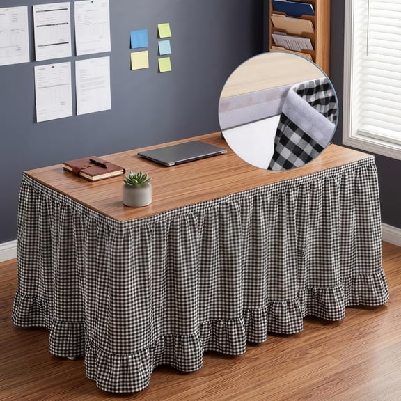6ft Gingham Table Skirt Ruffled Hook and Loop Teacher Desk Skirts Checkered Desk Skirt for Classroom Party Decorations