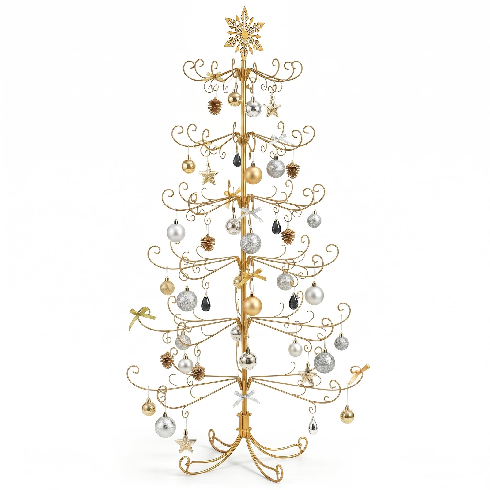 6ft Gold Iron Christmas Tree with Snowflake Top, PVC Everyday Decor Tree (No Accessories Included)