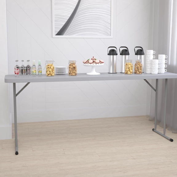 6ft Gray Plastic Folding Table, Sturdy Training Table for Classrooms, Offices, Events, No Assembly Required, Lightweight and Durable