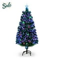 thumbnail image 1 of 6ft Pre-Lit Christmas Tree with Star Topper, 230 Green PVC Branches, 7-Color LED Fiber Optic Lights, Metal Stand (Green), 1 of 11