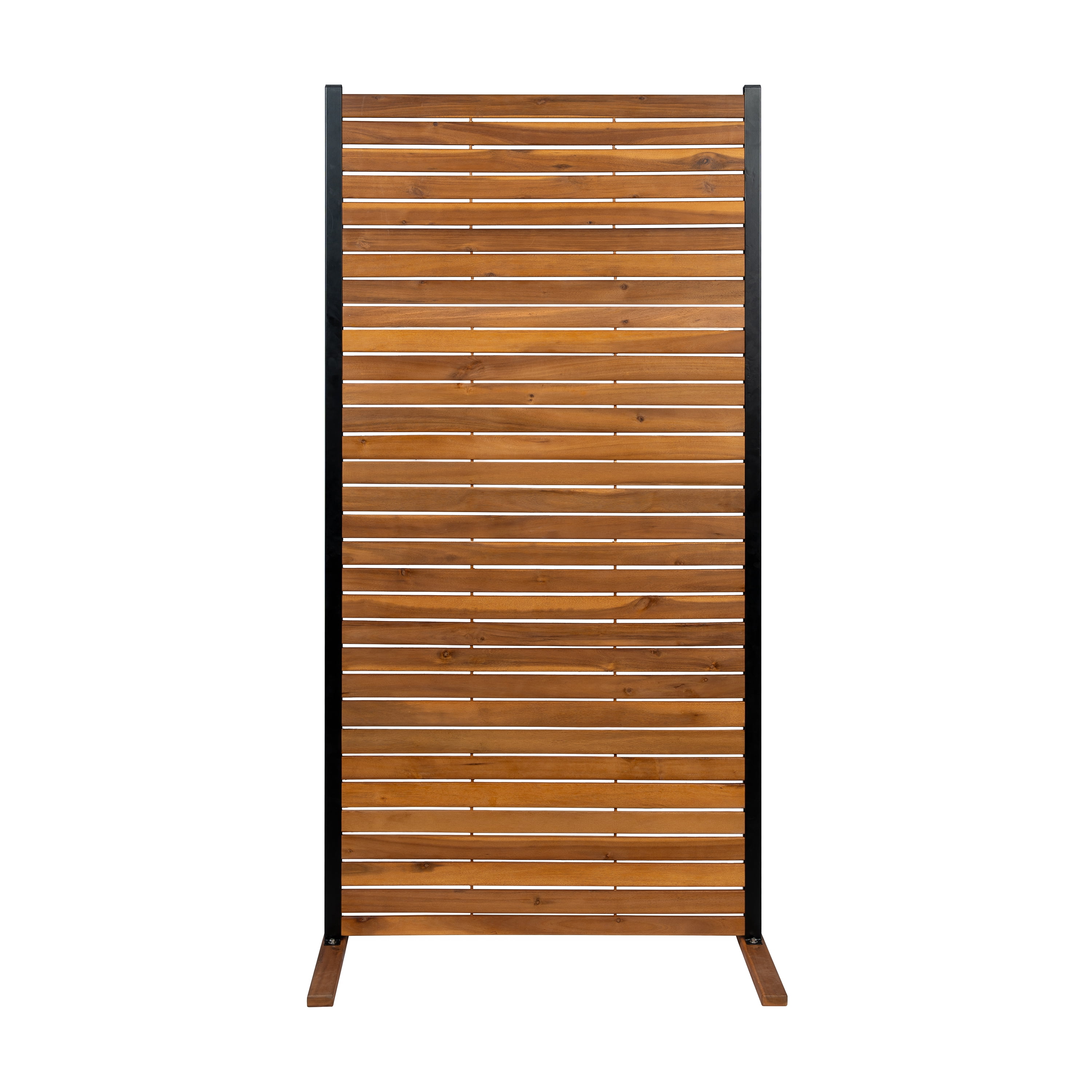 6ft H x 3ft W Freestanding Outdoor Privacy Screen, Enclo Wood Slat Privacy Panel with Steel Frame, Patio Screen Divider or Room Partition for Deck Balcony Indoor Outdoor EC18052