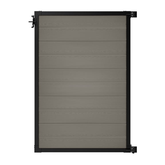 6ft H x 4ft W WamBam Privacy Fence Gate, Composite Fence Gate Kit with Aluminum Frame, Woodgrain Boards, No-Dig Install, UV Resistant Outdoor Gate for Backyard Patio or Pool, Slate Grey BL19115