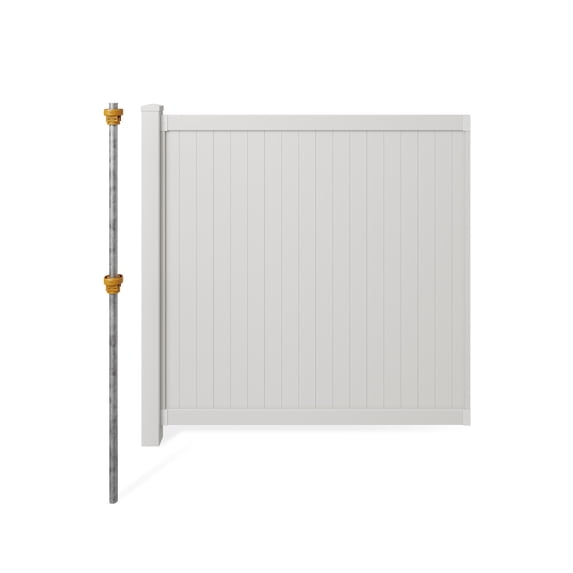 6ft H x 6ft W (1 Panel + 1 Post) Permanent No Dig WamBam Fence Kit, Durable White Vinyl Privacy Fence, BLI19110