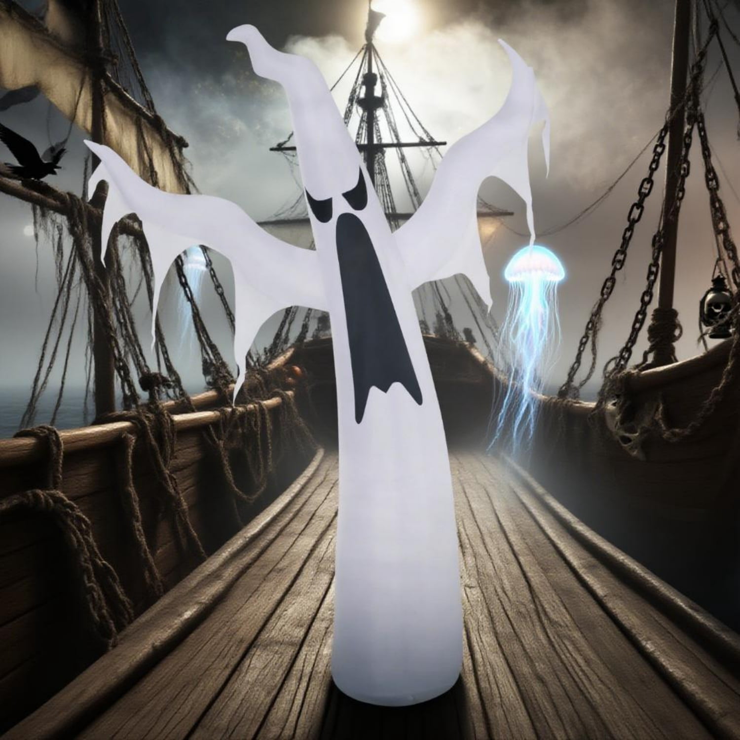 6ft Halloween Inflatable Ghost, Dancing White Ghost with LED Lights, Weather-Resistant Polyester, Outdoor Yard Decoration
