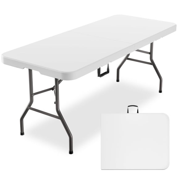 6ft Heavy-Duty Outdoor Folding Table for 6 - Sturdy HDPE Top, 350lbs Capacity, Foldable Lockable Design, No Assembly - Camping Parties Picnics