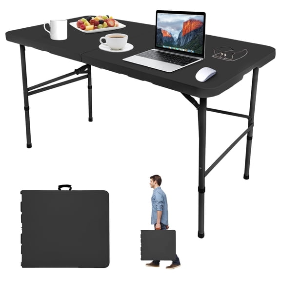 6ft Heavy Duty Portable Folding Table, Multi-Purpose Plastic Utility Desk for Indoor & Outdoor Use, Sturdy Picnic & Card Table for Party, Camping, Banquet & Events, White