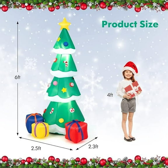6ft Inflatable Christmas Tree Christmas Gift Box Inflatable Indoor Outdoor Garden Courtyard Home Decoration