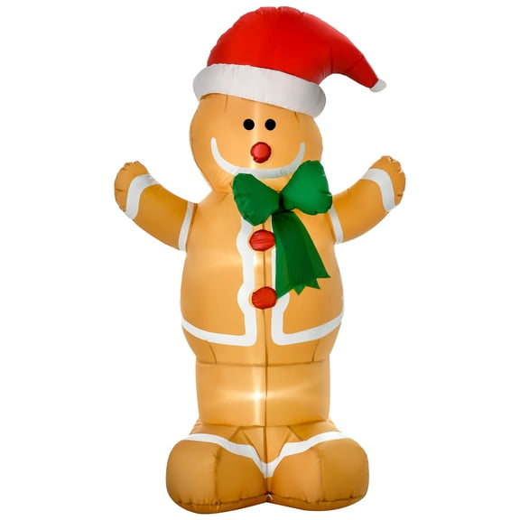 6ft Inflatable Gingerbread Man Outdoor Decor, LED Light-Up Christmas Yard Decoration