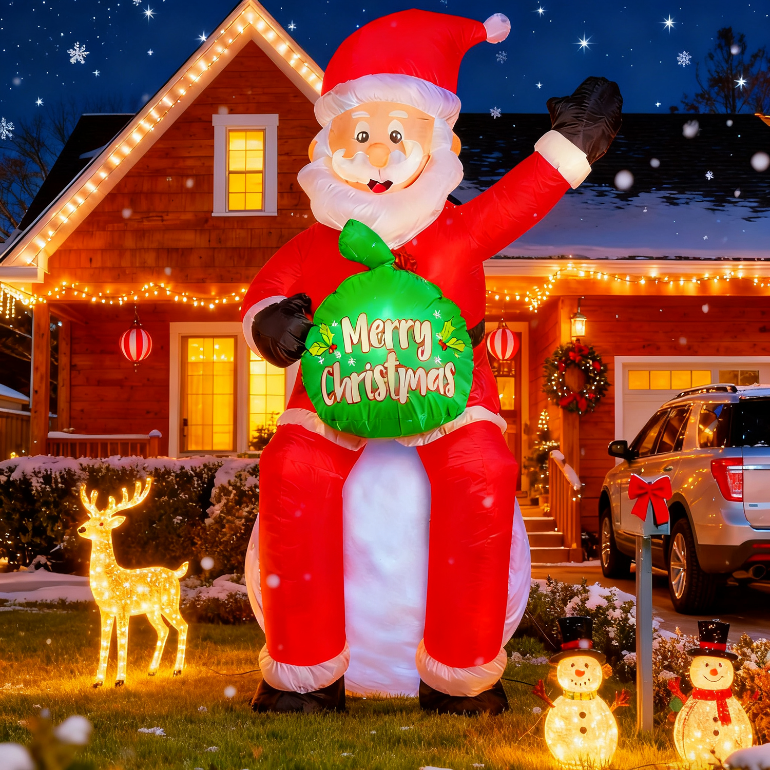 6ft Inflatable Santa Claus with Gift Bag & LED Lights, Christmas Blow