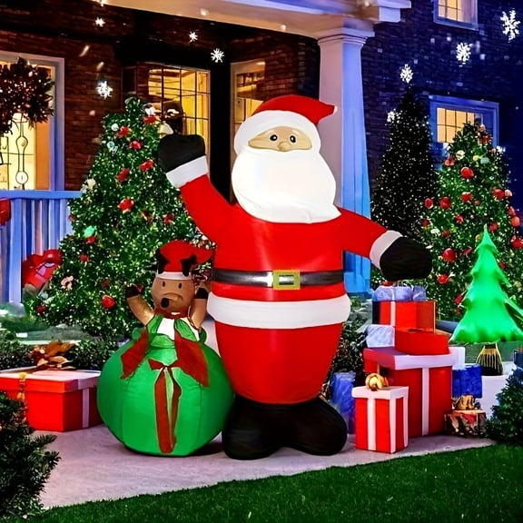 6ft Inflatable Santa and Reindeer Christmas Decoration - Outdoor Holiday Lawn Decor for Garden, Yard, Home, No Electricity Needed, Retro Classic Design
