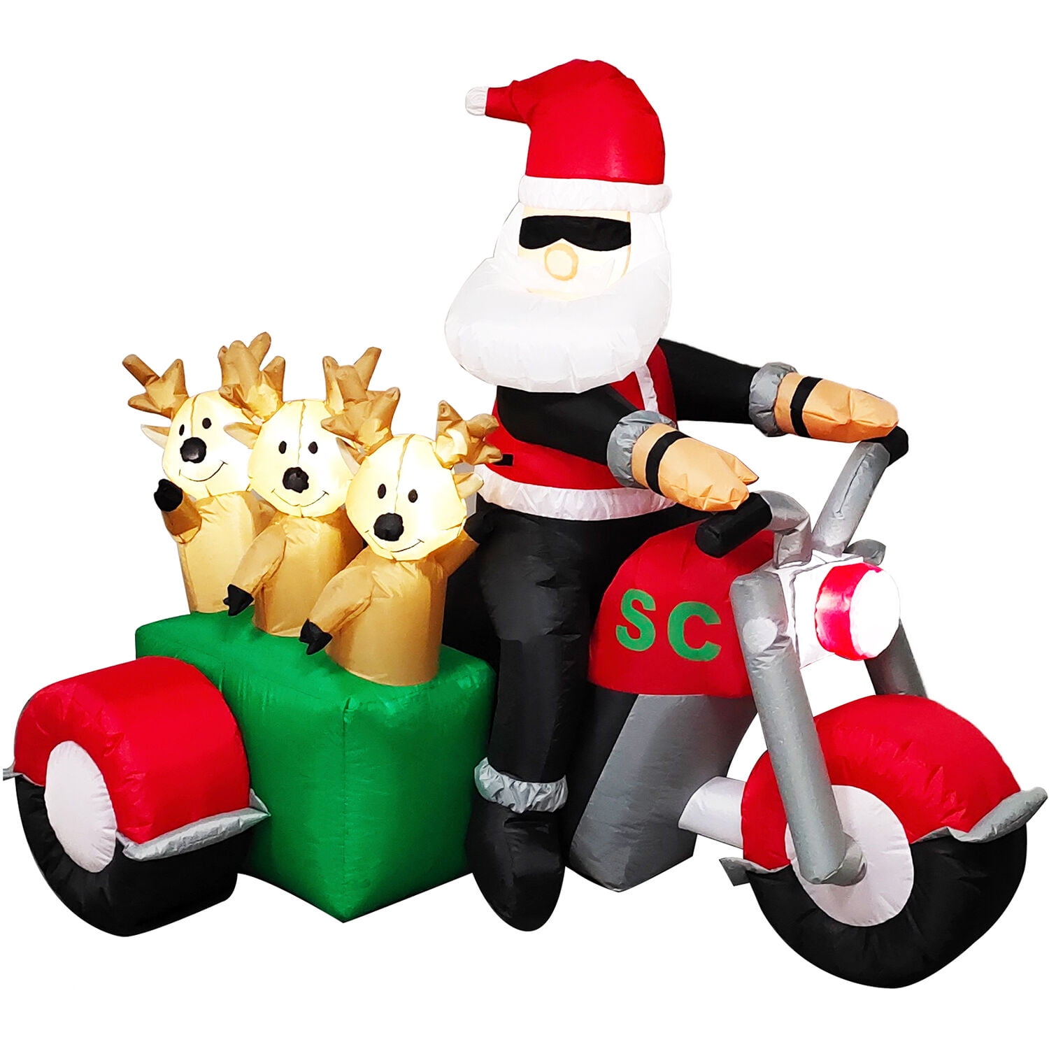 6ft Inflatable Santa on Motorcycle and Reindeer sidecar w/ - Walmart.com