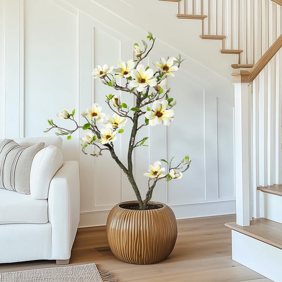 6ft LED Artificial Magnolia Tree with 180 Lifelike Flowers, Vibrant Foliage & Moss Planter, Indoor/Outdoor Decor for Yard, Terrace, Home, Office Arrangement