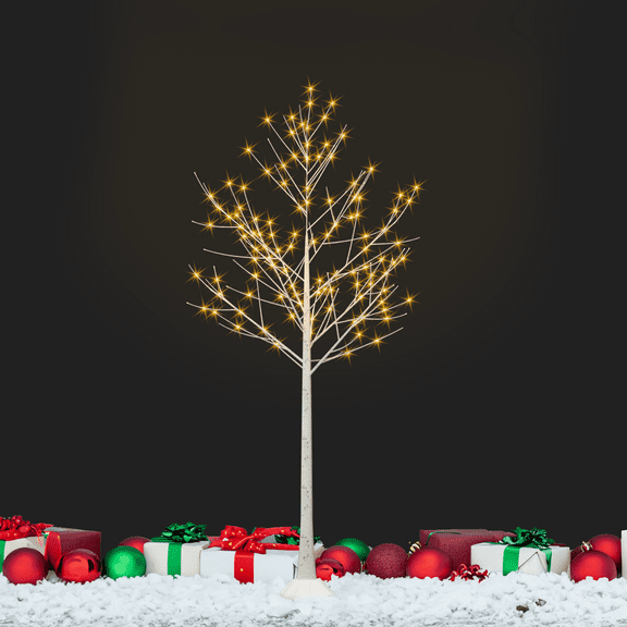6ft LED Birch with LED Lights, Lighting Tree Fairy Light Elves for Table, Family Wedding Bedroom Christmas (Warm White)