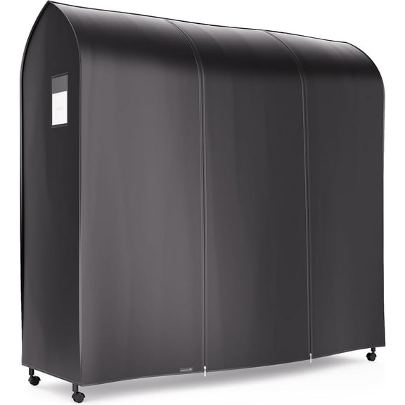 6ft Large Black Clothes Rack Cover with 2 Zippers - Waterproof Nylon, Breathable, Dust Protector for Storage (Garment Rack Cover ONLY)