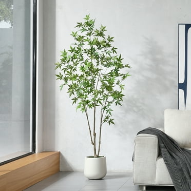 6ft Large White Round Basin Maple Leaf Tree, Artificial Tree for Indoor Decor