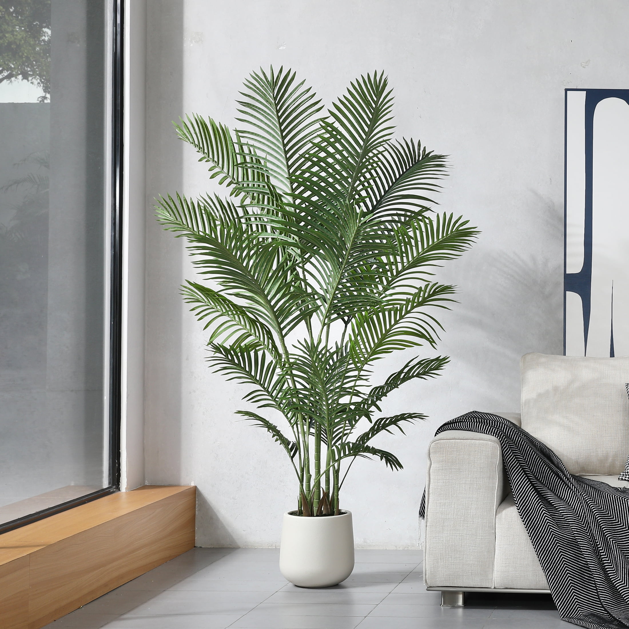6ft Large White Round Planter Artificial Phoenix Tail Palm Tree, Realistic  Foliage for Home and Office Decor - Walmart.com
