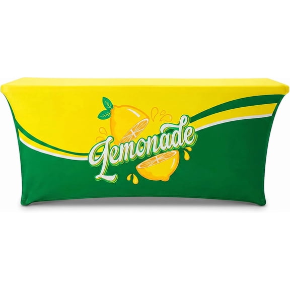 6ft Lemonade Stand Supplies Lemon Stretch Spandex Table Cover for Standard Folding Tables Lemonade Stand Tablecloth for Summer Gathering Beach Picnic Lemon Birthday Party Supplies Decorations