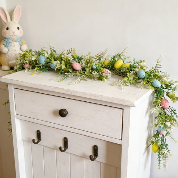6ft Lighted Easter Garland, Easter Decorations for Home, Egg Garland Spring Fireplace Mantel Decor, Indoor & Outdoor Holiday Parties Display