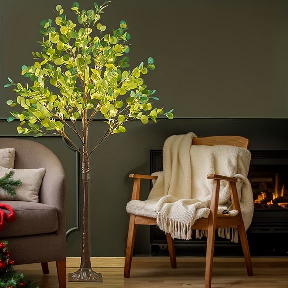 6ft Lighted LED Artificial Eucalyptus Leaf Simulation Tree Floor Lamp, USB Powered LED Eucalyptus Tree Party Birthday Home Room Wedding Four Seasons Halloween Christmas Thanksgiving Decoration