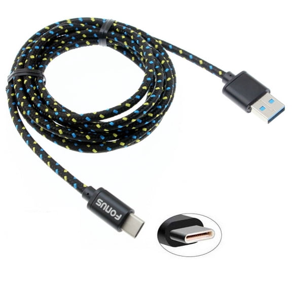 6ft Long Black Braided Type-C Cable Rapid Charger Sync USB Wire Y8R Compatible With Samsung Galaxy S10e S10+ S10 (S10 Plus)
