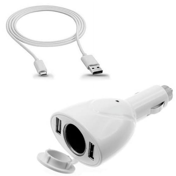 6ft Long Cable 2-Port USB Charger for TCL A30 (A3) - Power Cord DC Socket Adapter Micro-USB Wire Splitter Compatible With TCL A30 (A3)