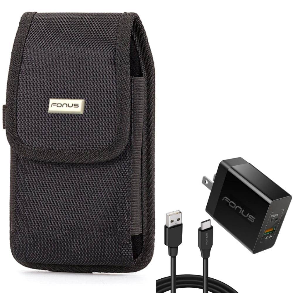 6ft Long Cable Fast Type-C 36W PD Home Charger w Holster Rugged Case Belt Clip for Motorola Moto G Power (2021) (2020) Play (2021) Fast, One 5G Ace, Edge Plus (2022) (2021) - Nokia G20, 3.1