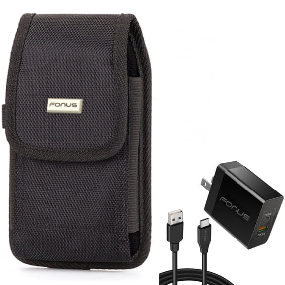 6ft Long Cable Fast Type-C 36W PD Home Charger w Holster Swivel Case Belt Clip for OnePlus 7T, 6T, 8, 6, 9, Nord N200 5G N100 N10 5G, Pro, UW, 5G McLaren, 7 Pro, 8T Plus, 10 Pro